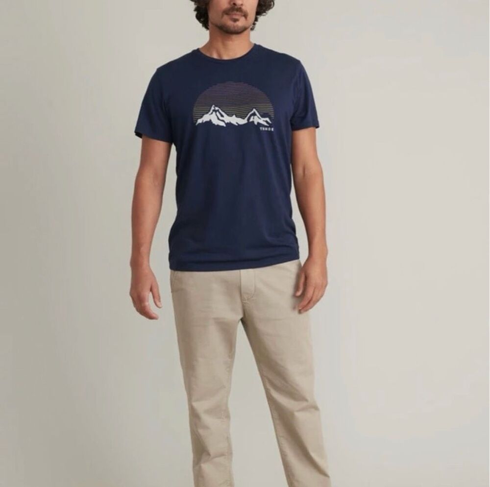 Marine Layer Signature Crew Graphic Tahoe Navy Sz Medium Tee